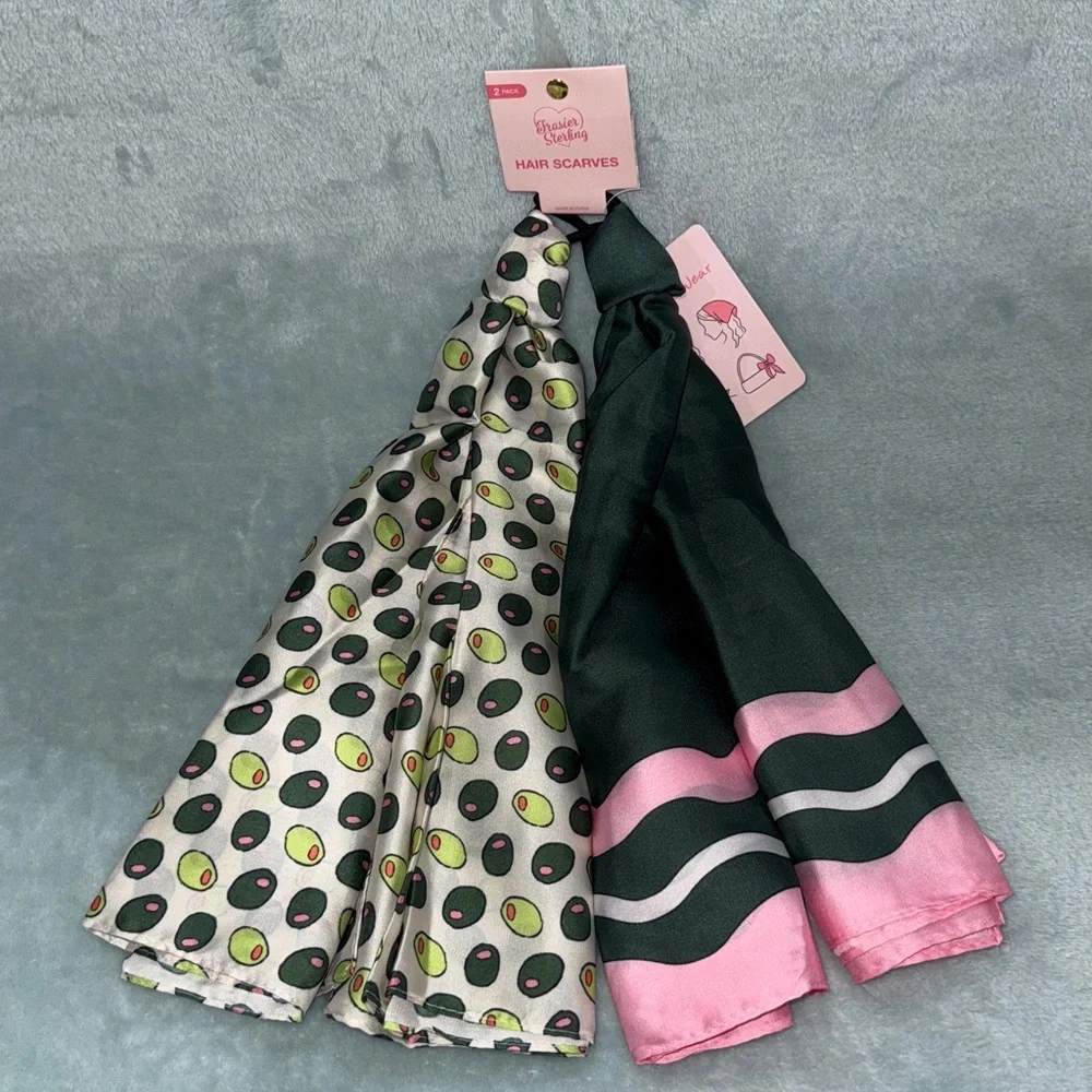 Frasier Sterling Olives Print and Pink & Green Hair Scarves